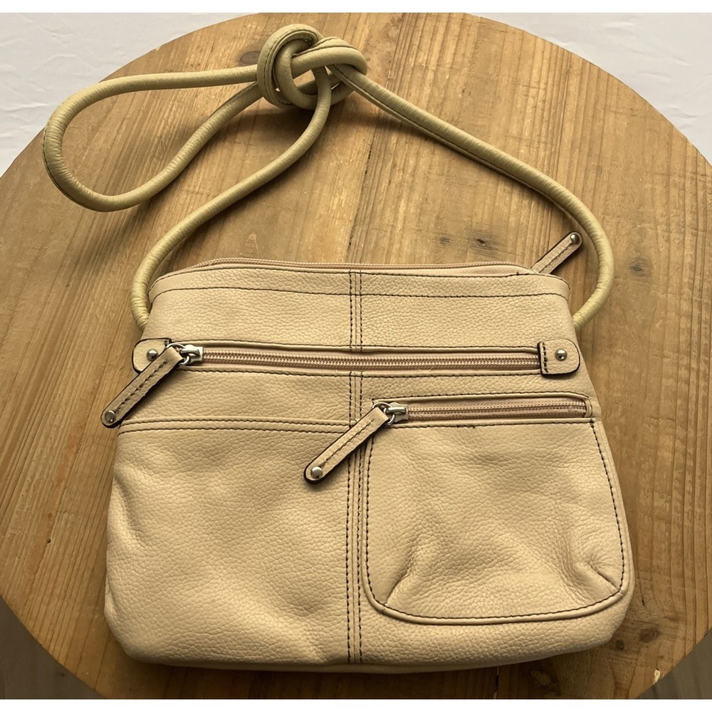 Tignanello Crossbody  Beige Pebbled Leather 4 Section Crossbody Purse